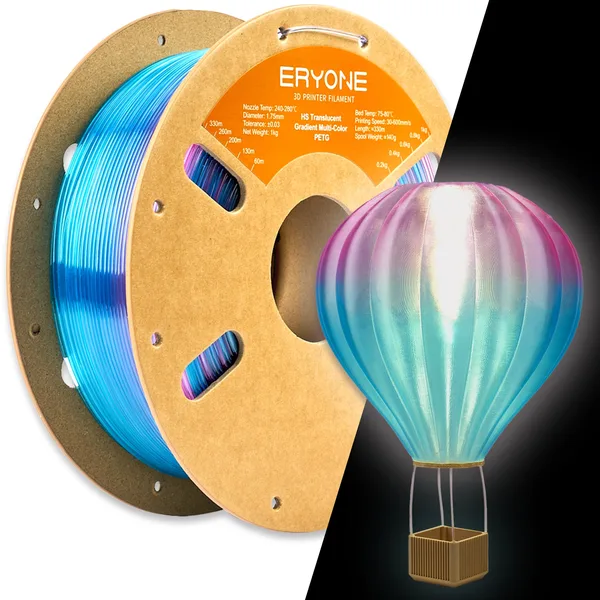 ERYONE 3D Printer Filament, PETG High-Speed Translucent Gradient Multi-Color Filament -± (1kg)