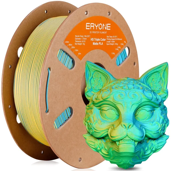 ERYONE 3D Printer Filament, PLA Matte High-Speed Triple-Color Filament -± (1kg)