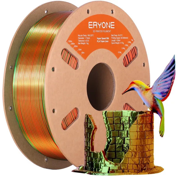 ERYONE 3D Printer Filament, PLA Silk High-Speed Triple-Color Filament -± (1kg)