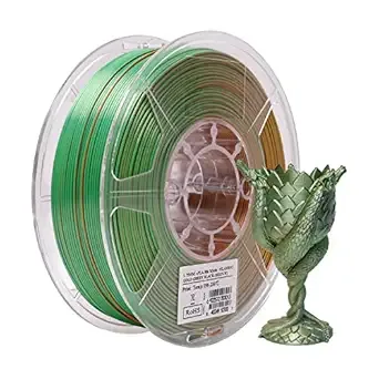 eSUN3D eSUN Silk Mystic PLA Filament, Shiny Silk Three Color Co Extrusion 3D Printer Filament, 1KG (2.2 LBS) Spool 3D Printing Color Change Filament for 3D Printers,Gold Green Black