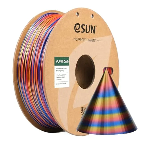 eSUN3D eSUN Silk Candy PLA Filament, Dynamic Candy Color System Silk PLA 3D Printer Filament, 1KG Gradient Changing Multicolor Shiny Filament for 3D Printer, Red Gold Blue