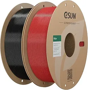 eSUN3D eSUN PLA+ Filament, 3D Printer Filament PLA Plus, Dimensional Accuracy +/-, 1KG per Spool, 2 Spools 3D Printing Filament, Fire Engine Red + Black