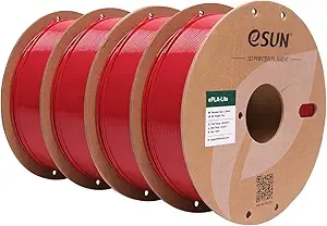 eSUN3D eSUN PLA Filament, High Toughness 3D Printer Filament Upgraded PLA Filament, Dimensional Accuracy +/-, 1KG per Spool, 4 Spools 3D Printing Filament for 3D Printers, Fire Engine Red