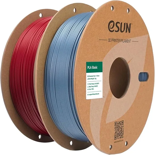 eSUN3D eSUN PLA Basic Filament, 3D Printer Filament High Speed PLA for Fast Printing, 1KG Spool, 2 Spools 3D Printer Filament, Fire Engine Red + Grey