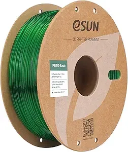 eSUN3D eSUN Basic PETG Filament, High Toughness Glossy PETG 3D Printing Filament, 1KG Spool (2.2 LBS) 3D Printer Filament, Transparent Green