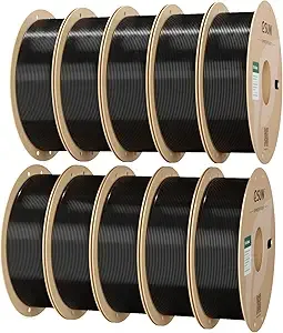 eSUN3D eSUN 10KG Bulk PLA Basic Filament, Black, 10 Spool Pack (1KG/Spool) High Speed PLA Bundle, 3D Printing Filament for Fast Printing