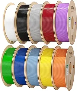 eSUN3D eSUN 10KG PLA Basic Filament, Vibrant 10 Colors Bundle, 10 Spool Pack(1KG/Spool) High Speed PLA for 3D Printers, Black+Cold White+Grey+FireEngineRed+Yellow+Blue+Green+Orange+Silver+GrapePurple