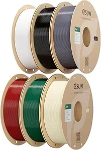 eSUN3D eSUN 6KG Bulk PLA+ Filament, 6 Spool Pack (1KG/Spool) Pro-Grade High Toughness PLA Plus 3D Printer Filament, Dimensional Accuracy +/-, Black+White+Grey+BoneWhite+PineGreen+FireEngineRed