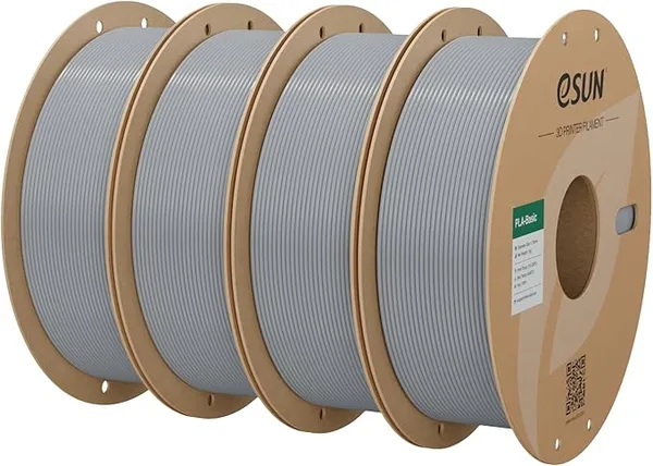 eSUN3D eSUN PLA Basic Filament, 3D Printer Filament High Speed PLA for Fast Printing, 1KG Spool, 4 Spools 3D Printer Filament, Silver