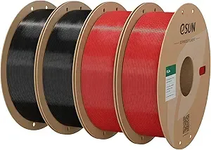 eSUN3D eSUN PLA+ Filament, 3D Printer Filament PLA Plus, Dimensional Accuracy +/-, 1KG per Spool, 4 Spools 3D Printing Filament, Black*2+Fire Engine Red*2