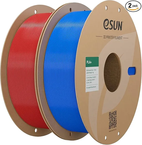 eSUN3D eSUN PLA+ Filament, 3D Printer Filament PLA Plus, Dimensional Accuracy +/-, 1KG per Spool, 2 Spools 3D Printing Filament, Fire Engine Red + Blue