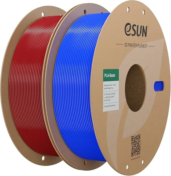 eSUN3D eSUN PLA Basic Filament, 3D Printer Filament High Speed PLA for Fast Printing, 1KG Spool, 2 Spools 3D Printer Filament, Fire Engine Red + Blue