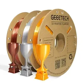 Geeetech Geeetech Bundle Silk PLA Filament for 3D Printer, Metal-Like Shiny 3D Filament, 3 Spools Pack, 0.5kg/Spool, Dimensional Accuracy +/-, Metallic Silver+Copper+Gold