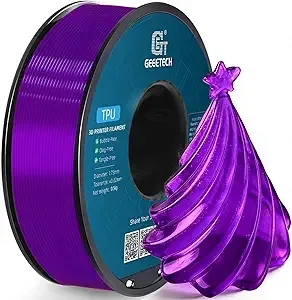 Geeetech Geeetech TPU Filament, Shore 95A Flexible 3D Printer Filament with High Elasticity, 1KG (2.2lbs) Spool, Dimensional Accuracy ±, Fits Most FDM Printers (Clear Purple)