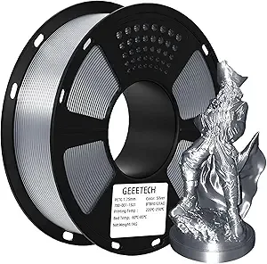 Geeetech Geeetech PETG Filament, 1 KG (2.2lbs) Spool 3D Printer Filament, High-Toughness, ± Accuracy, Neatly Wound & Moistureproof, Non-Clogging Non-Stringing, Fits Most FDM Printers, Silver