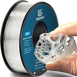 Geeetech Geeetech TPU Filament, Shore 95A Flexible 3D Printer Filament with High Elasticity, 1KG (2.2lbs) Spool, Dimensional Accuracy ±, Fits Most FDM Printers (Clear/Transparent)