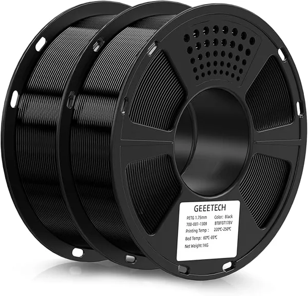 Geeetech Geeetech PETG Filament, 2kg (4.4lbs) / 2 Pack Upgraded High-Toughness 3D Printer Filament - ± Accuracy, Neatly Wound Durable, Non-Clogging & Non-Stringing, Fits Most FDM Printers (Black)