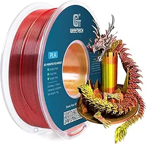 Geeetech Geeetech Silk PLA Tri Color Filament 3D Printer Filament, Coextrusion Red Gold Black Tri-Colors Metal-Like Shiny Silk PLA Filament, 1kg (2.2lbs) 1 Spool, Dimensional Accuracy +/-