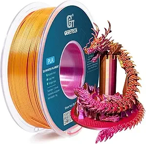 Geeetech Geeetech Silk PLA Tri Color Filament 3D Printer Filament, Coextrusion Red Gold Purple Tri-Colors Metal-Like Shiny Silk PLA Filament, 1kg (2.2lbs) 1 Spool, Dimensional Accuracy +/-
