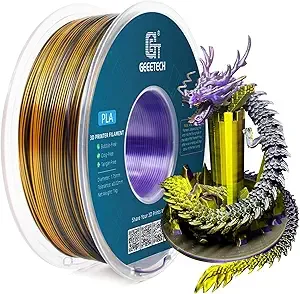 Geeetech Geeetech Silk PLA Tri Color Filament 3D Printer Filament, Coextrusion Purple Gold Black Tri-Colors Metal-Like Shiny Silk PLA Filament, 1kg (2.2lbs) 1 Spool, Dimensional Accuracy +/-