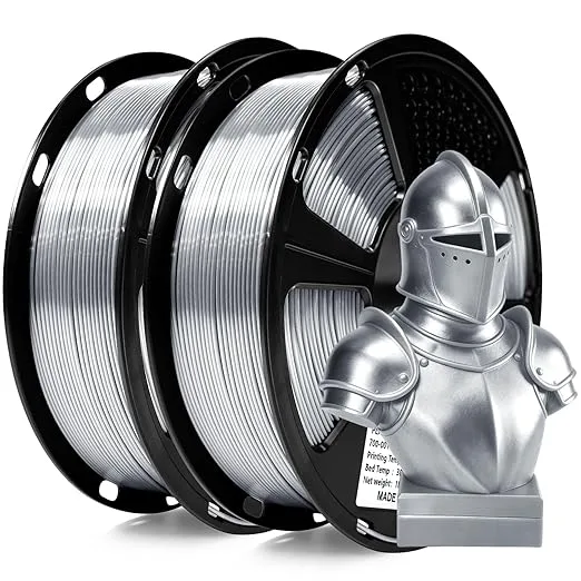 Geeetech GEEETECH 2KG Silk Silver PLA Filament, 3D Printer Shiny Silk Filament,1kg Spool (2.2lbs), Dimensional Accuracy +/-, Fit Most FDM Printer (Silk Silver)