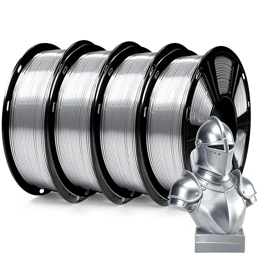Geeetech GEEETECH 4KG Silk Silver PLA Filament, 3D Printer Shiny Silk Filament,1kg Spool (2.2lbs), Dimensional Accuracy +/-, Fit Most FDM Printer (Silk Silver)