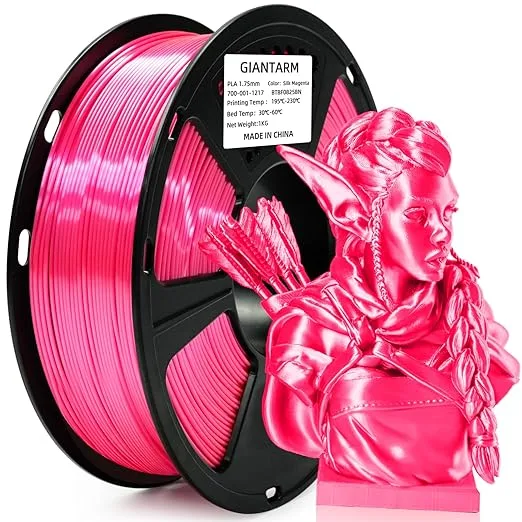 GiantArm GIANTARM 3D Printer PLA Filament, Shiny Silk Rose Pink Magenta Toughness Enhanced Filament with Dimensional Accuracy +/-, 1080 Feet per Roll, Vacuum Packaging, for Most 3D FDM Printer