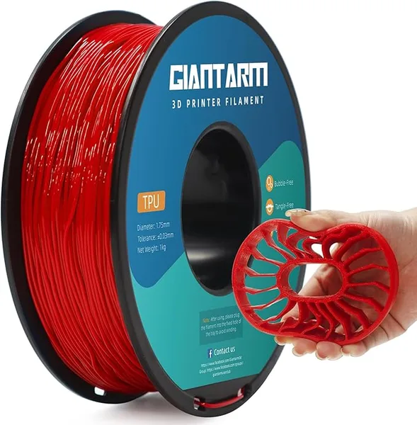 GiantArm GIANTARM TPU Filament 1Kg(2.2lbs), Red Filament TPU, 95A Flexible 3D Printer Filament with High Elasticity, ± Accuracy, Neatly Wound & Moistureproof, Non-Clogging, TPU Red