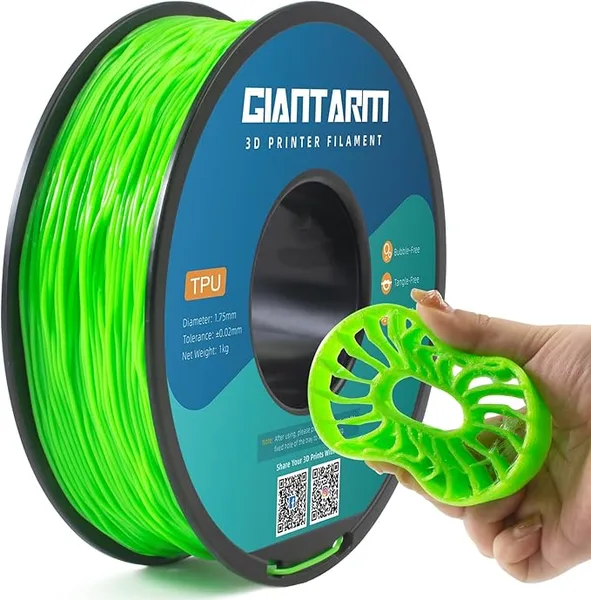 GiantArm GIANTARM TPU Filament 1Kg(2.2lbs), Green Filament TPU, 95A Flexible 3D Printer Filament with High Elasticity, ± Accuracy, Neatly Wound & Moistureproof, Non-Clogging, TPU Green