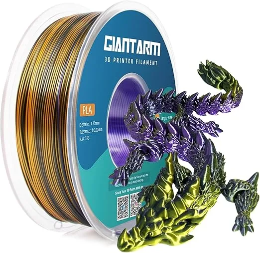 GiantArm GIANTARM Silk PLA 3D Printer Filament, Tri-Color 3D Printing PLA Filament, Shiny Silk PLA, Dimensional Accuracy +/-, 1kg/2.2lbs (Purple+Gold+Black)