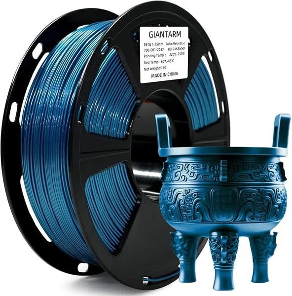 GiantArm GIANTARM PETG Filament 1Kg(2.2lb), Metallic Blue Filament PETG for 3D Printer, ± Accuracy, High Precision, Strong Toughness, Neatly Wound & Moistureproof, Metal Blue
