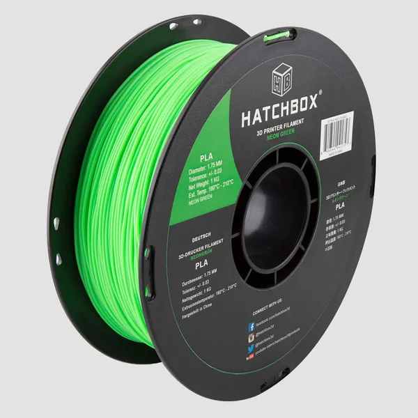 HATCHBOX NEON GREEN PLA FILAMENT -, 1KG SPOOL