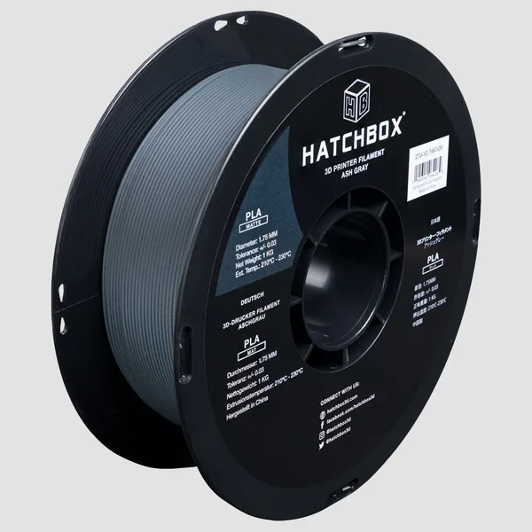 HATCHBOX ASH GRAY MATTE PLA FILAMENT -, 1KG SPOOL