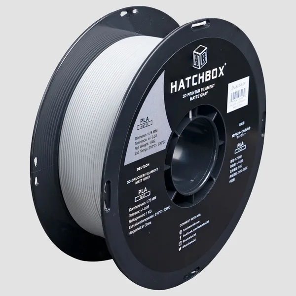HATCHBOX GRAY MATTE PLA FILAMENT -, 1KG SPOOL