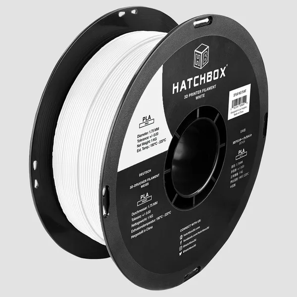 HATCHBOX WHITE PLA PRO+ FILAMENT -, 1KG SPOOL