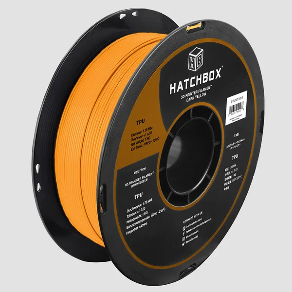 HATCHBOX DARK YELLOW TPU FILAMENT -, 1KG SPOOL (SHORE 95A)