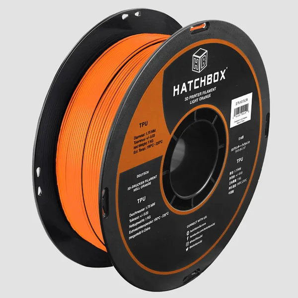 HATCHBOX LIGHT ORANGE TPU FILAMENT -, 1KG SPOOL (SHORE 95A)