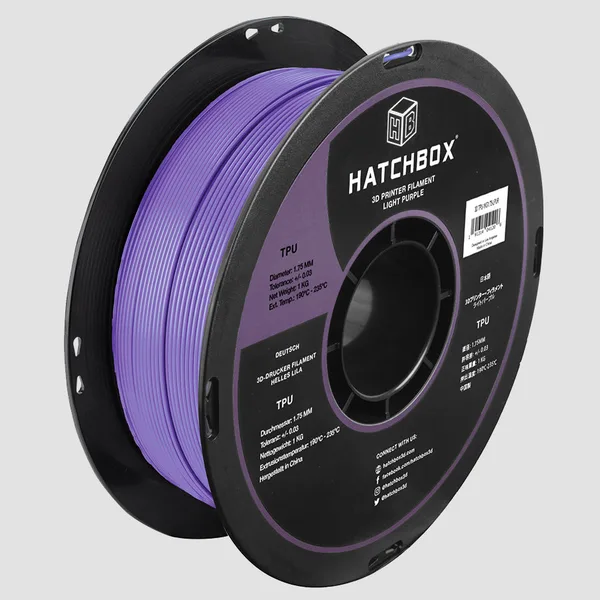 HATCHBOX LIGHT PURPLE TPU FILAMENT -, 1KG SPOOL (SHORE 95A)