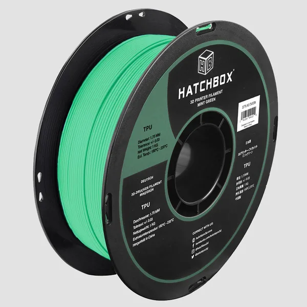 HATCHBOX MINT GREEN TPU FILAMENT -, 1KG SPOOL (SHORE 95A)
