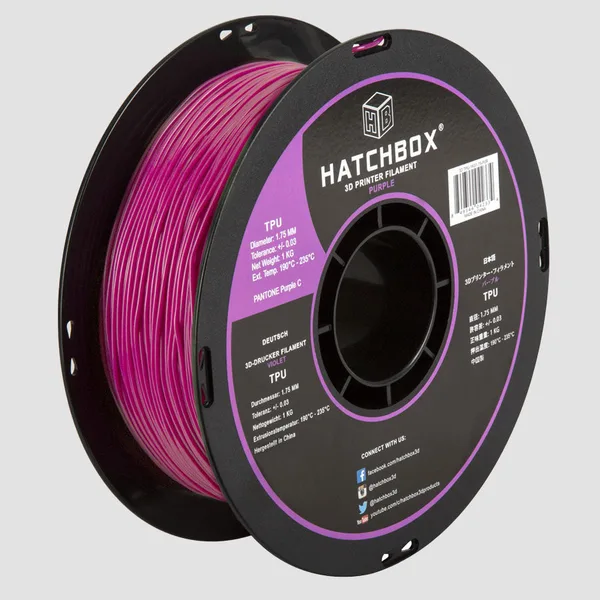 HATCHBOX PURPLE TPU FILAMENT -, 1KG SPOOL (SHORE 95A)