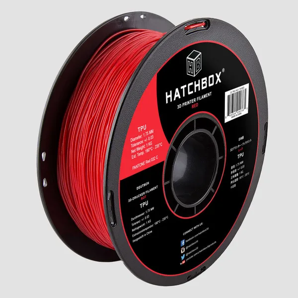 HATCHBOX RED TPU FILAMENT -, 1KG SPOOL (SHORE 95A)