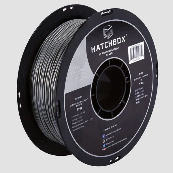 HATCHBOX SILVER TPU FILAMENT -, 1KG SPOOL (SHORE 95A)