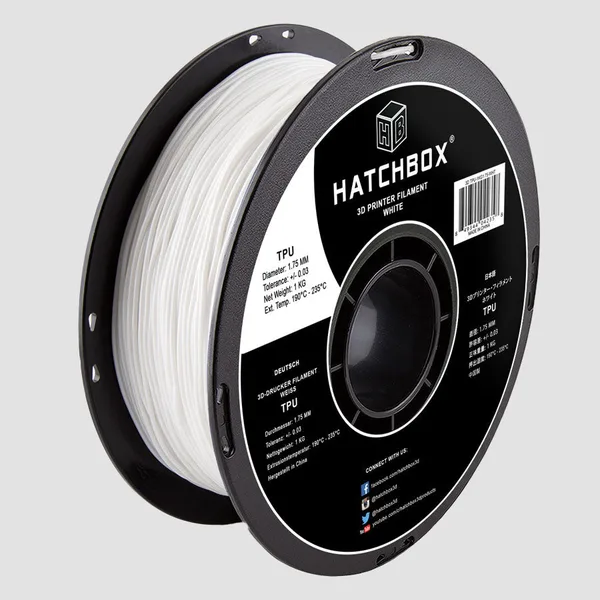 HATCHBOX WHITE TPU FILAMENT -, 1KG SPOOL (SHORE 95A)