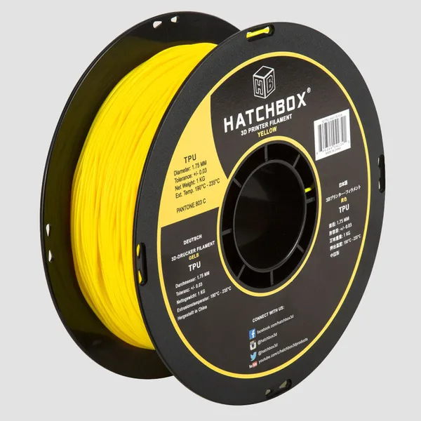 HATCHBOX YELLOW TPU FILAMENT -, 1KG SPOOL (SHORE 95A)