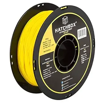 HATCHBOX HATCHBOX Yellow TPU 3D Printer Filament Shore 95A, 1 KG Spool, Dimensional Accuracy +/-, 3D Printing Filament