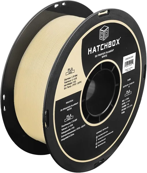 HATCHBOX HATCHBOX White Wood PLA 3D Printer Filament, 1 KG Spool, Dimensional Accuracy +/-, 3D Printing Wood Filament