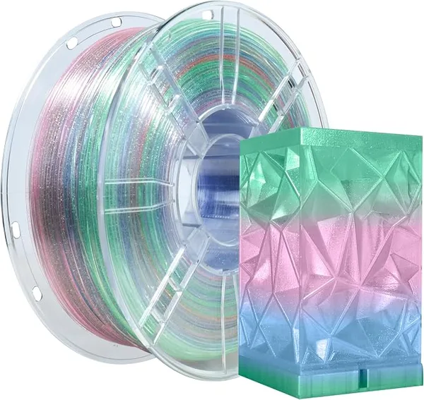 iBoss iBOSS Glitter 3D Printer Filament Clear PLA Plus, Multicolor Transparent Transition Glitter Filament, Gradient Pink Blue Green PLA+ Filament, 3D Printing Filament 1KG, Fit Most FDM 3D Printers