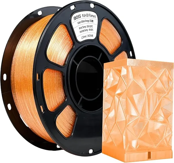 iBoss iBOSS PLA Plus Transparent 3D Printer Filament, Transparent Glitter Orange PLA+ Filament Dimensional Accuracy +/-, Clear 3D Printing Filament 1KG Fit Most 3D Printers