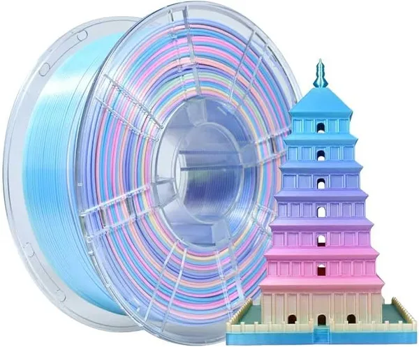iBoss iBOSS PLA Plus 3D Printer Filament, Extraordinary Silk Rainbow,Glossy Multi Color PLA + Filament+/-,1kg(2.2lbs) Silk Red Yellow Blue Purple Color Change Filament for Most 3D Printer