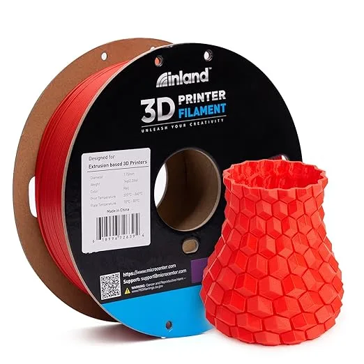 Inland Inland Micro Center PETG Filament, Red PETG 3D Printer Filament - PET-G 3D Printing Filament - 1KG Filament Spool - Dimensional Accuracy +/-